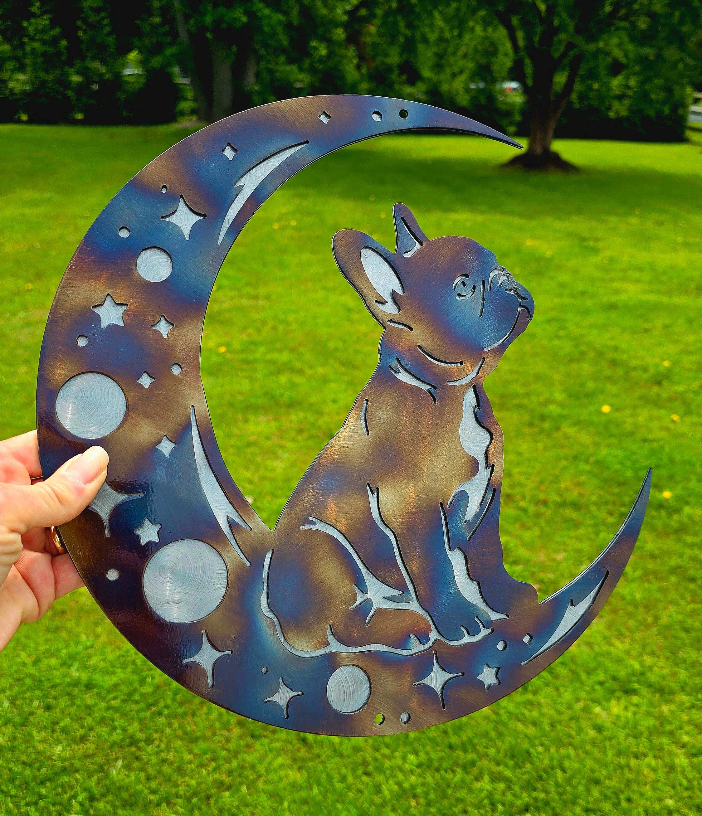 Frenchie "On The Moon" Metal Art