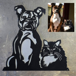 Dog and cat memorial artwork with reference photo by Elite Metalworking