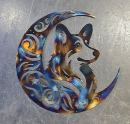 Corgi Moon Metal Wall Art