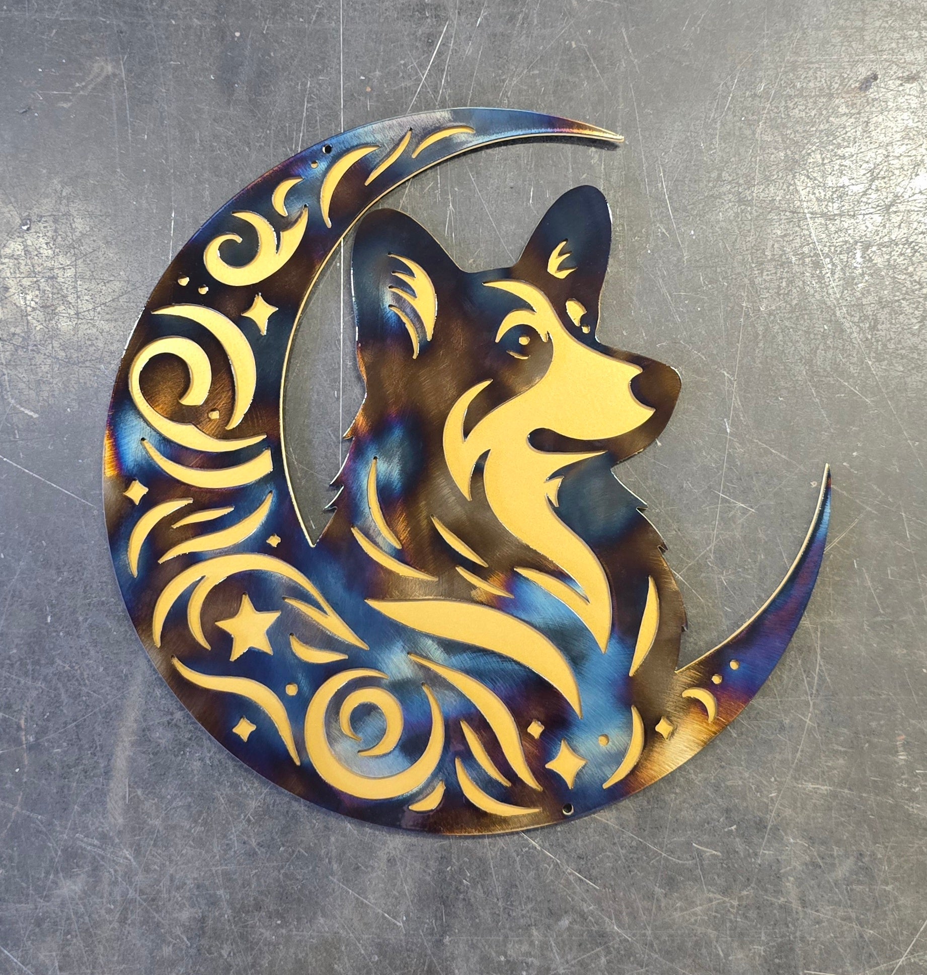 Corgi #3 "On The Moon" Metal Art