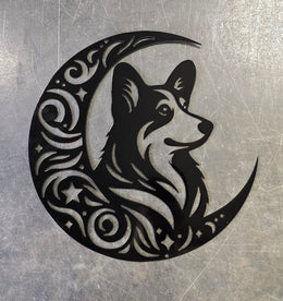 Corgi Moon Metal Wall Art