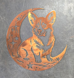 Corgi Moon Metal Wall Art