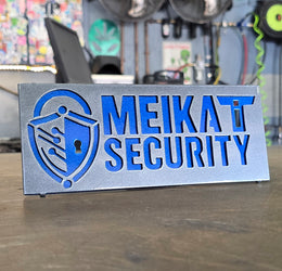Meikat Security silver and blue hitch cover by Elite Metalworking