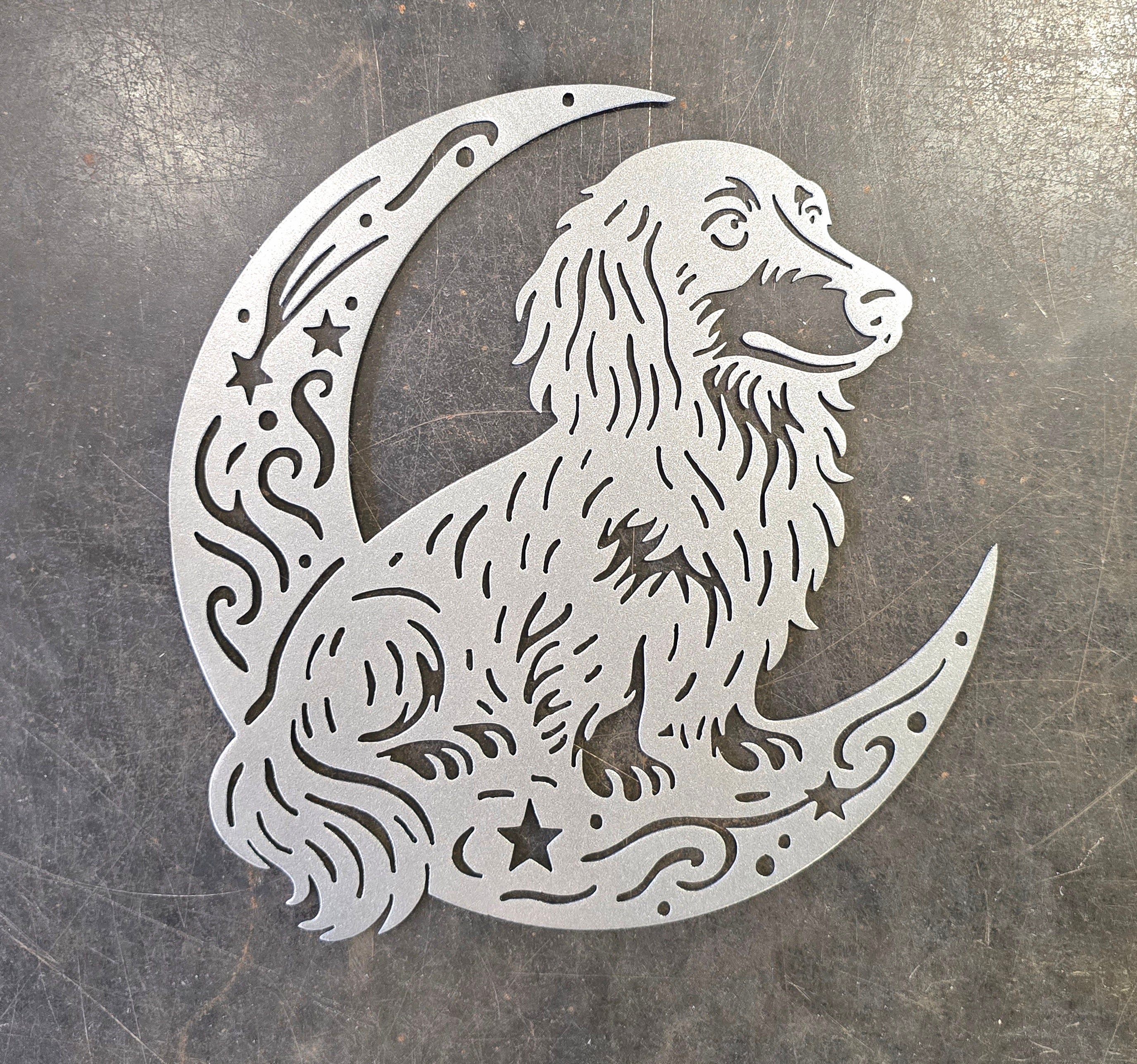 Dachshund (Longhaired) "On The Moon" Metal Art
