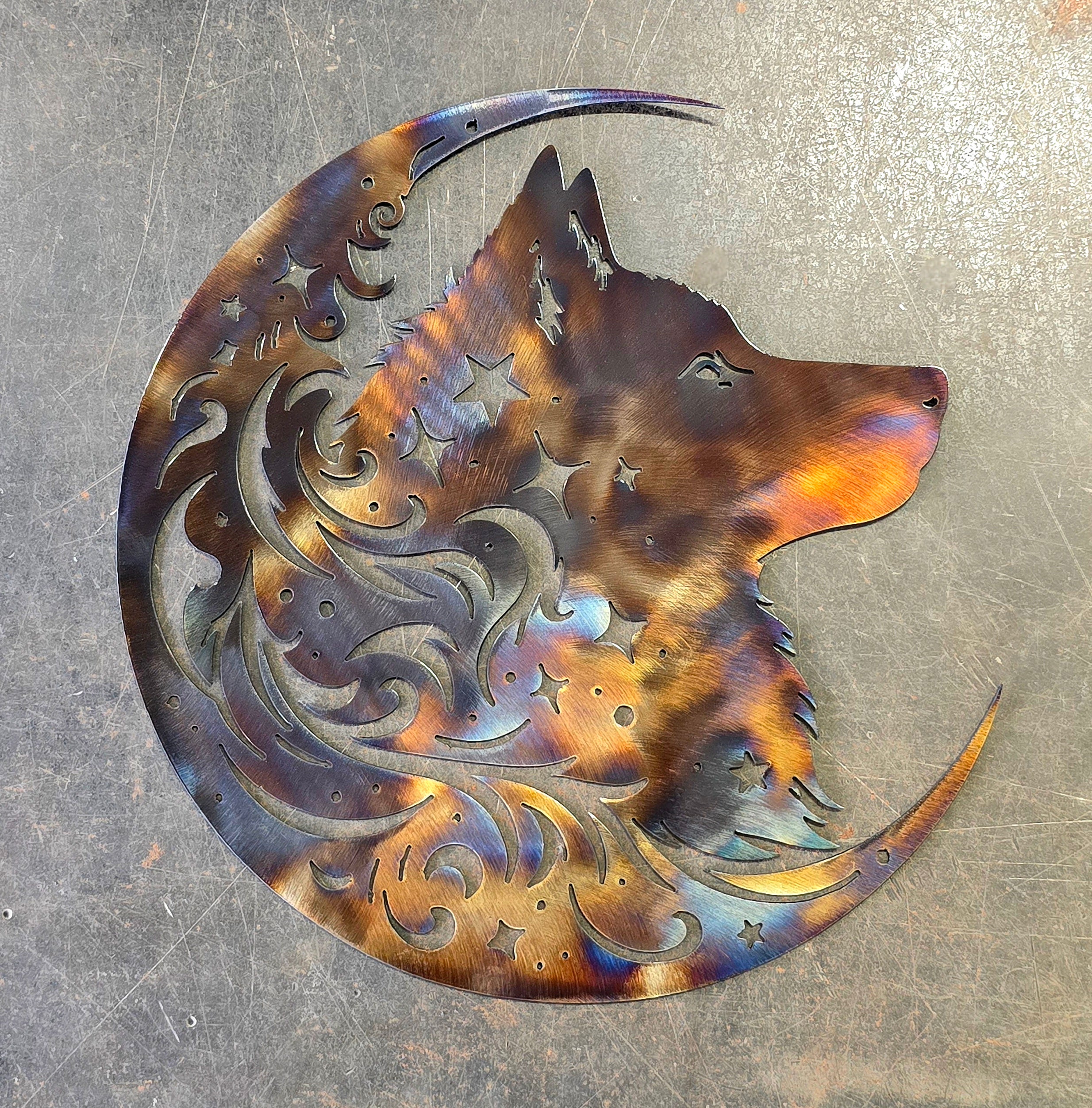 Wolf Hybrid "On The Moon" Metal Art