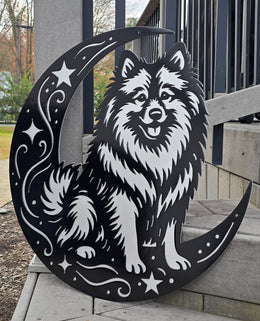 Keeshond Moon Metal Wall Art