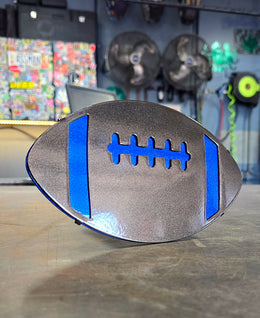 Football Metal Hitch Cover made from powder coated steel