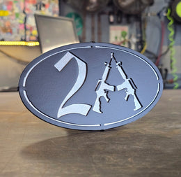 Second Amendment Metal Hitch Cover made from powder coated steel