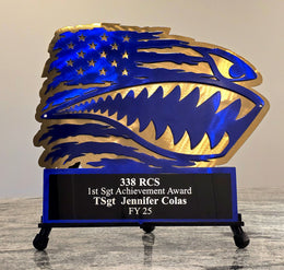 Blue and gold military eagle award by Elite Metalworking