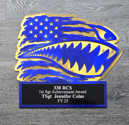 Blue and gold military eagle award by Elite Metalworking