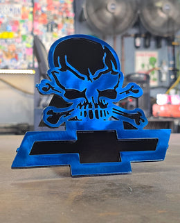 Chevy Skull Metal Hitch Cover made from powder coated steel