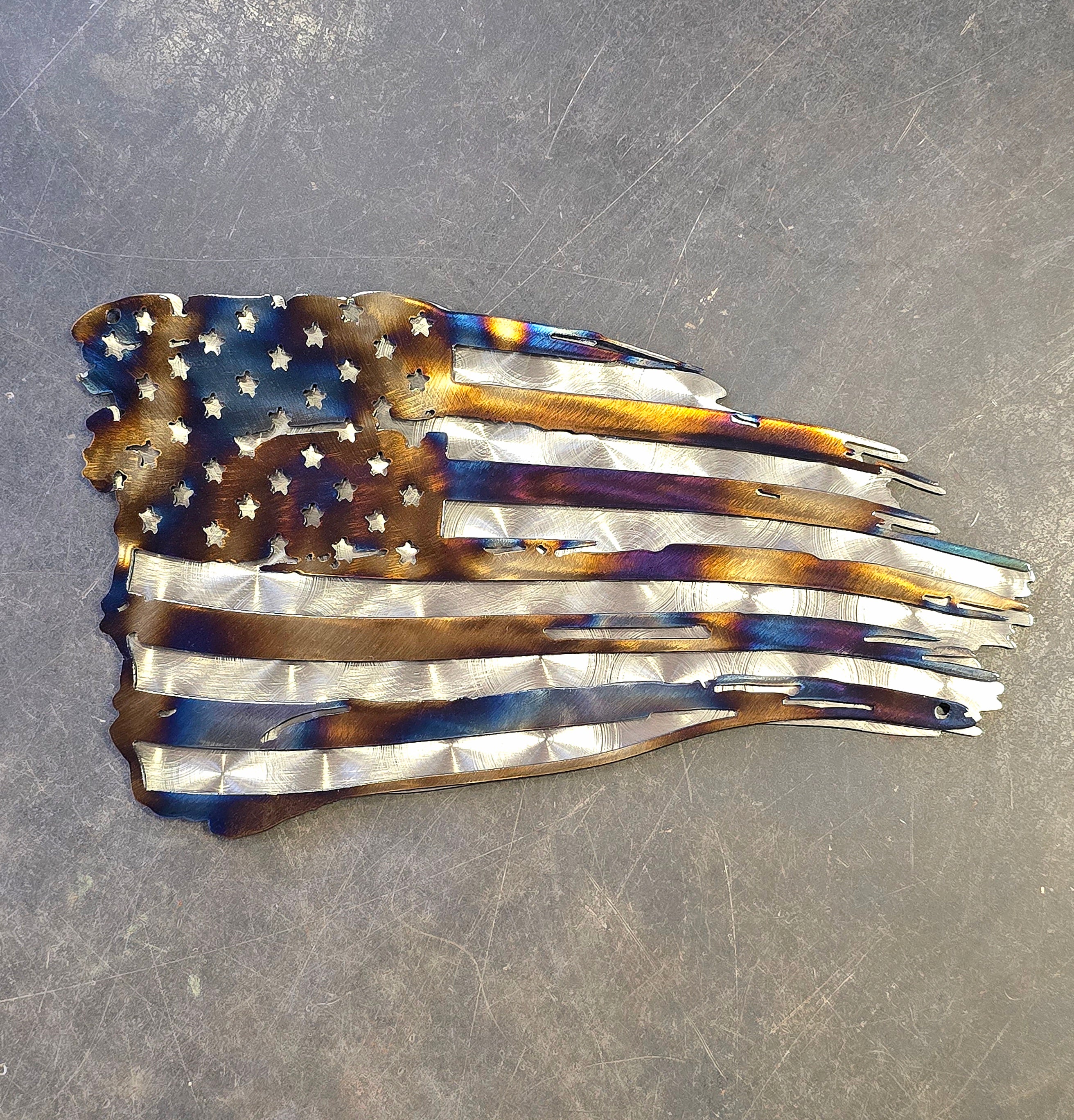 American Flag Tattered Metal Art