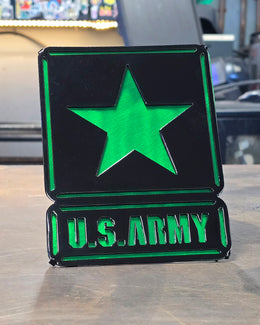 Army Logo Metal Hitch Cover made from powder coated steel