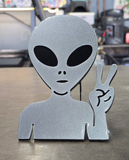 Alien Peace Sign Metal Hitch Cover made from powder coated steel