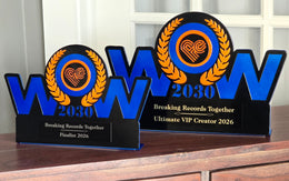 WOW Fabric corporate trophy pair by Elite Metalworking
