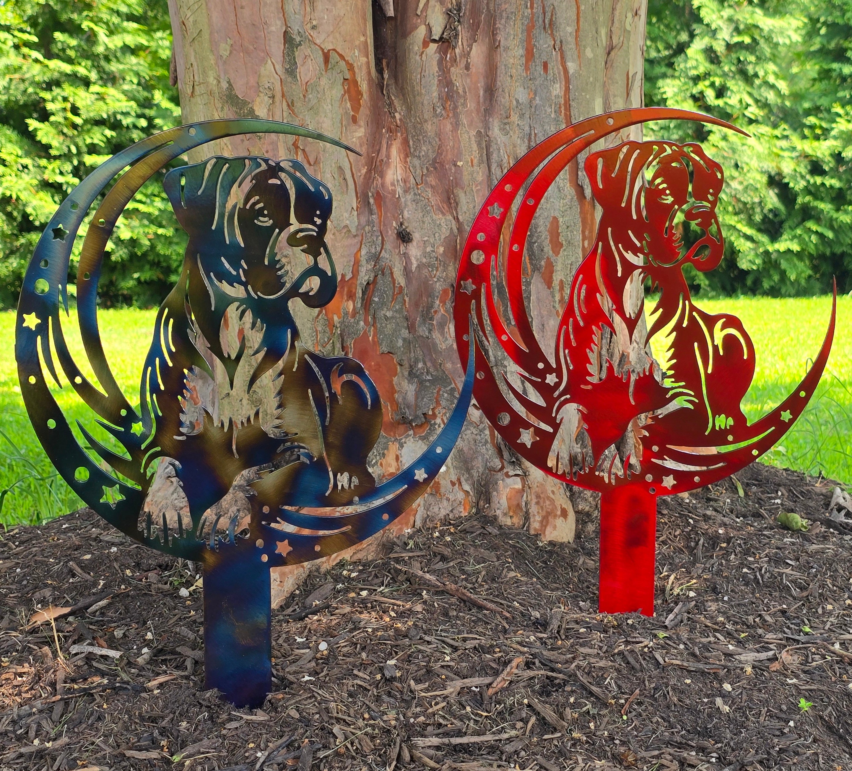 Dogs On The Moon – Boxer Garden Stake #1