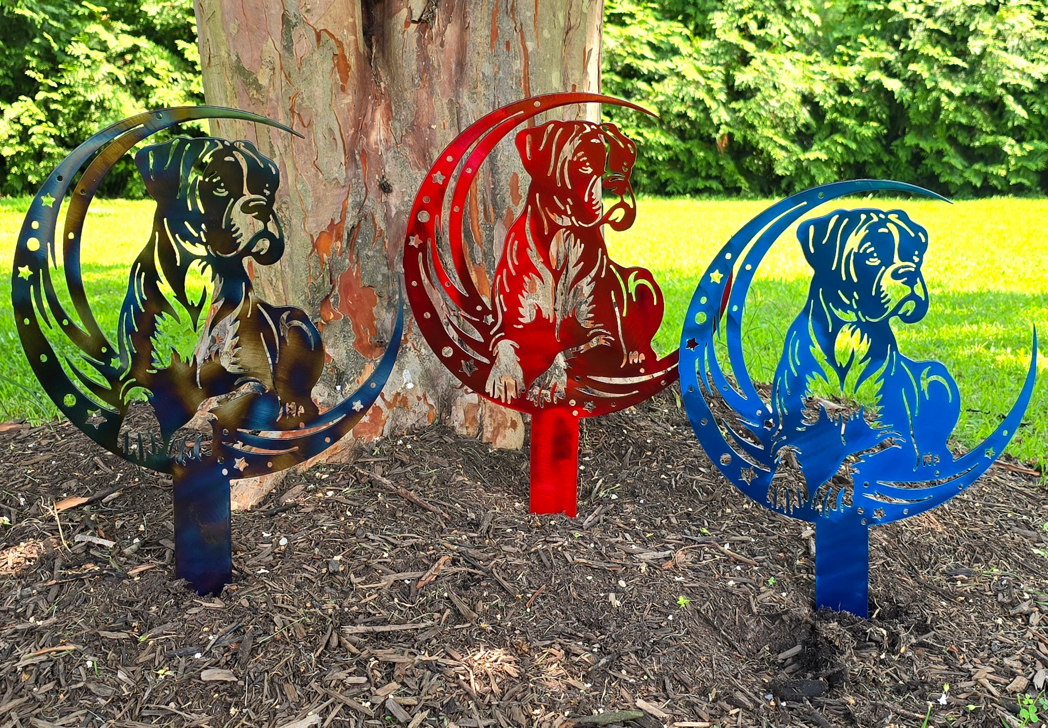 Dogs On The Moon – Boxer Garden Stake #1