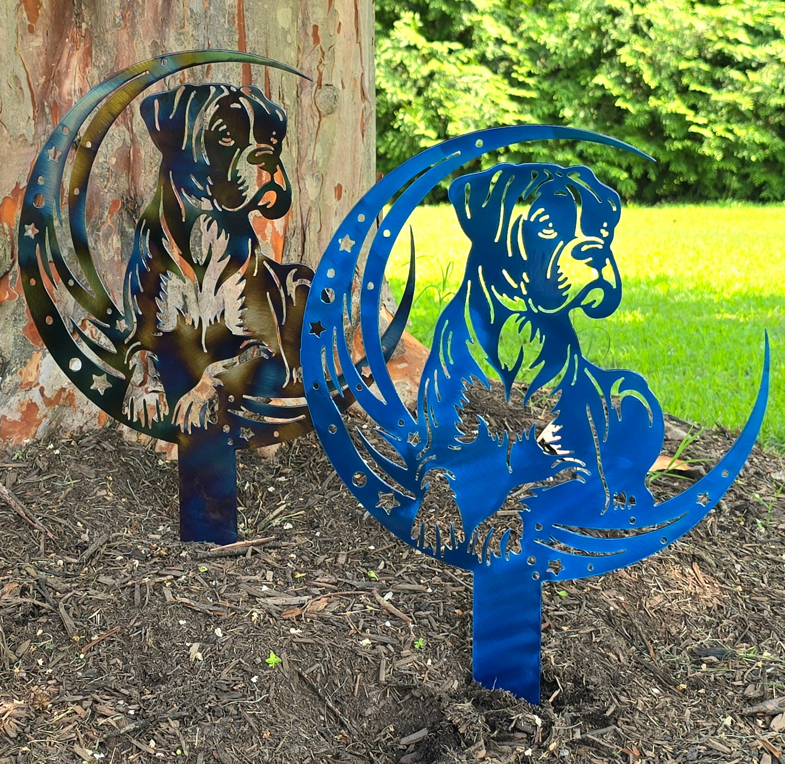 Dogs On The Moon – Boxer Garden Stake #1