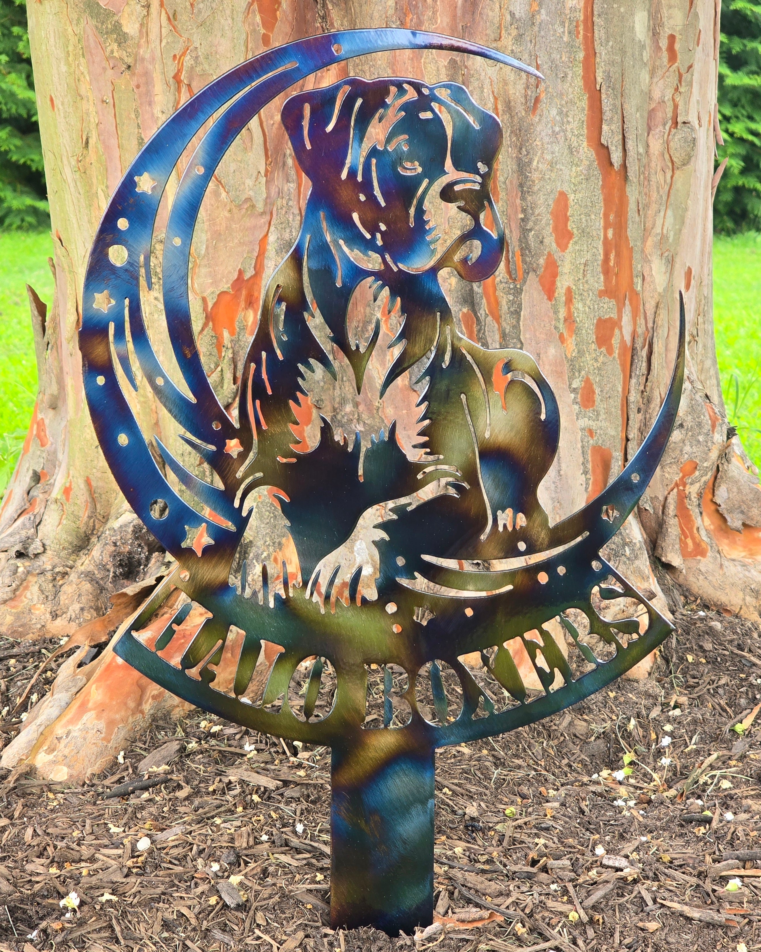 Dogs On The Moon – Boxer Garden Stake #1