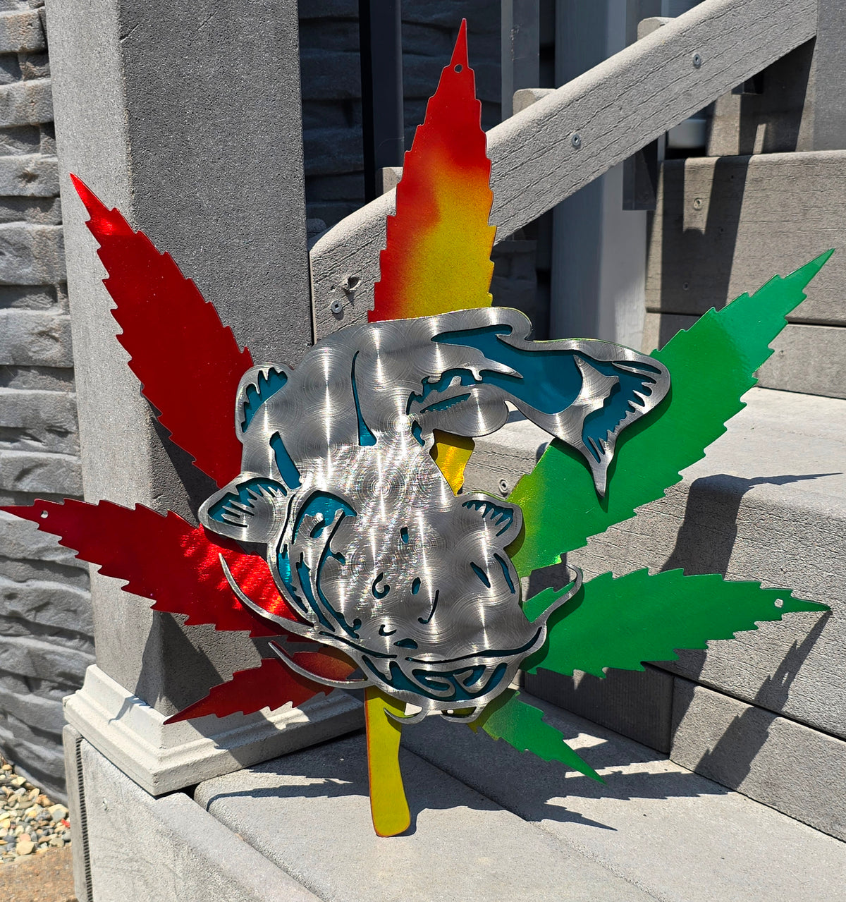 Cannabis leaf and fish artwork by Elite Metalworking