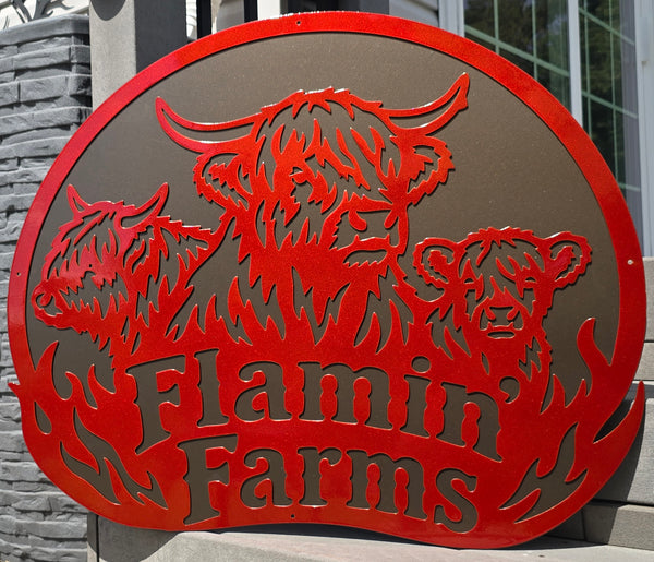 Flamin Farms Highland cattle sign by Elite Metalworking