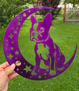 Boston Terrier Moon Metal Wall Art