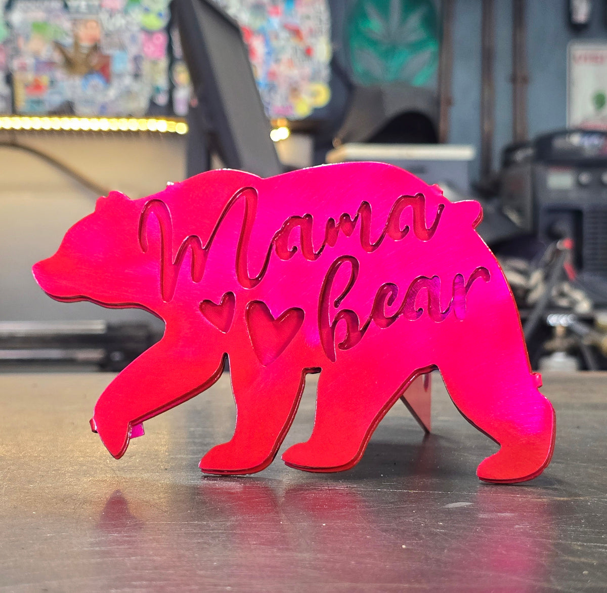 Bear-shaped sign with lettering in the Candy Pink finish
