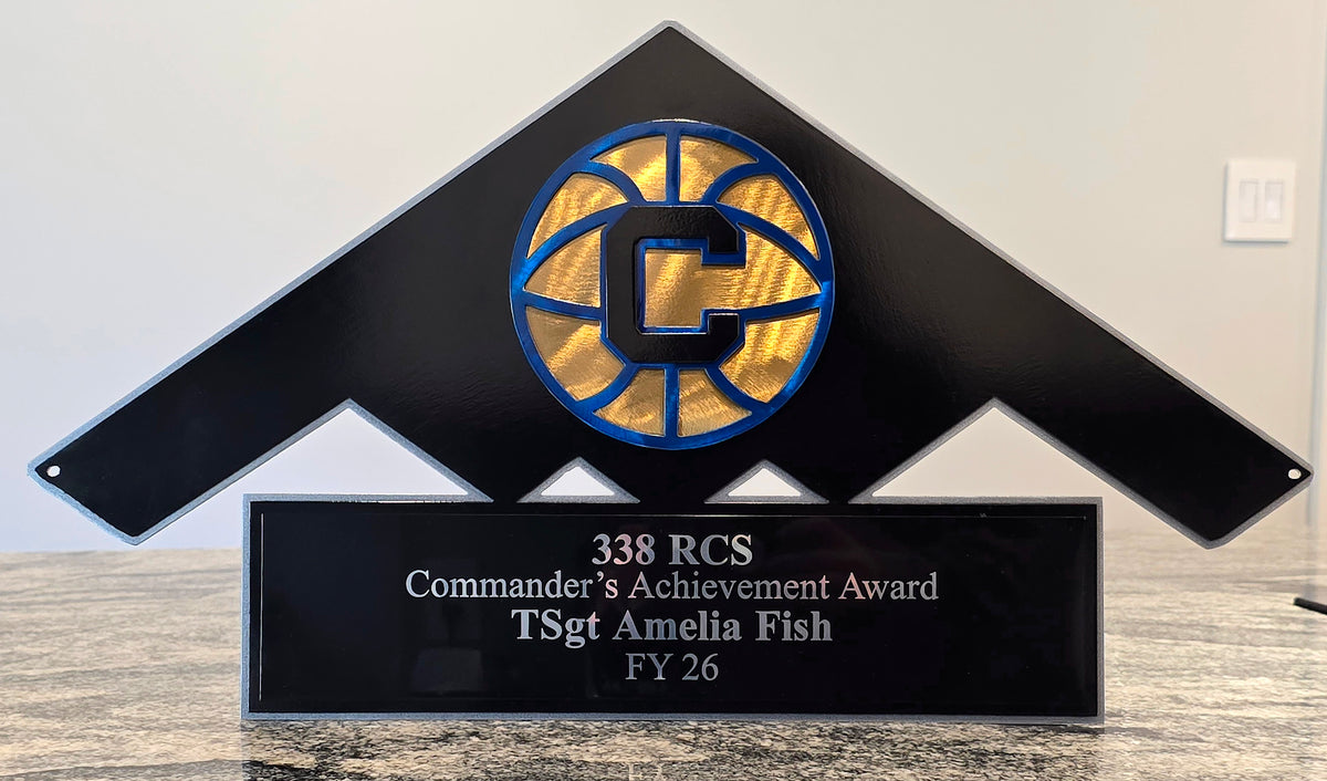 Triangular military achievement award with a round emblem by Elite Metalworking