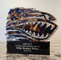Bronze and black American flag shark-head achievement award by Elite Metalworking