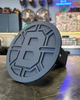 Two-layer sports team metal hitch cover by Elite Metalworking