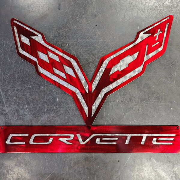 C7 Corvette Crossed Flag Wall Emblem Large Metal Art 2014 And Newer Full 24" By 15" In Size Cross Flag - Foto 4
