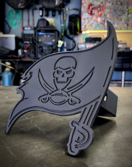 Two-layer sports team metal hitch cover by Elite Metalworking