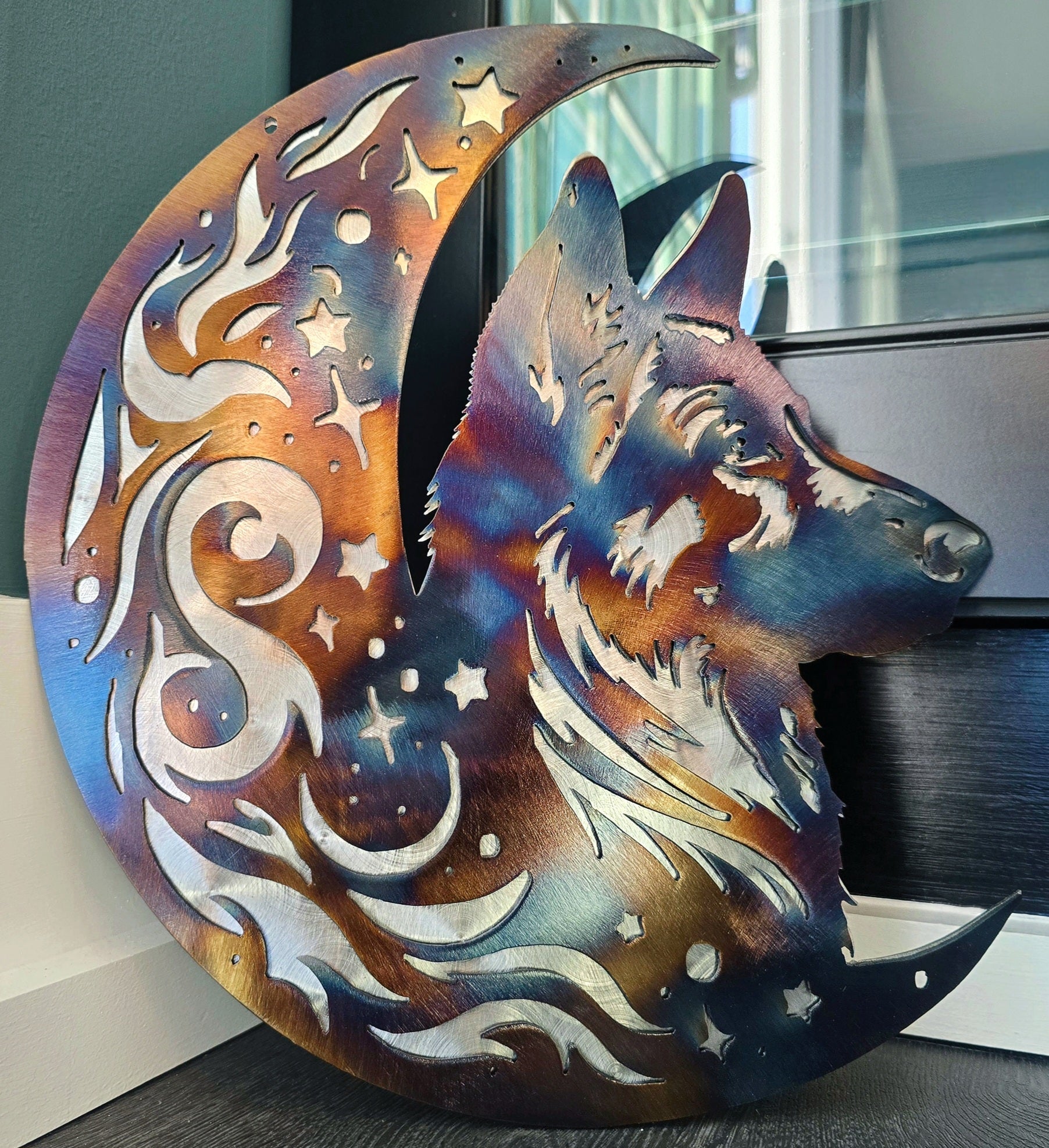 German Shepherd "On The Moon" Metal Art