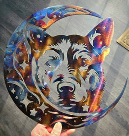 Australian Cattle Dog Moon Metal Wall Art