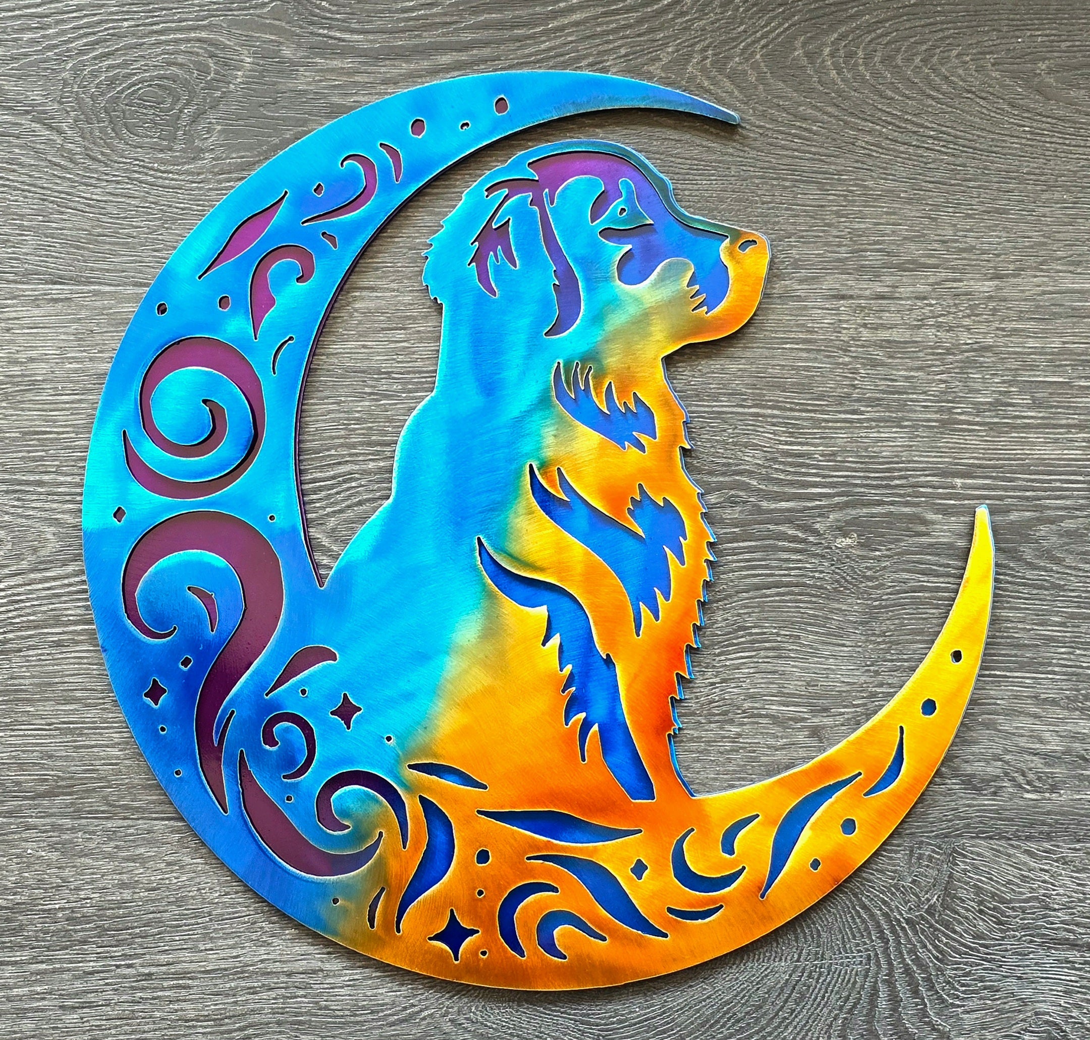 Golden Retriever "On The Moon" Metal Art