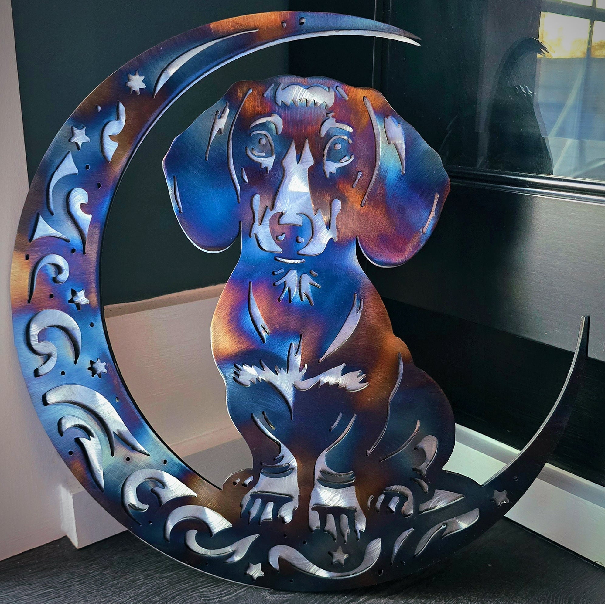 Dachshund "On The Moon" Metal Art