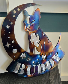 Boston Terrier Moon Metal Wall Art