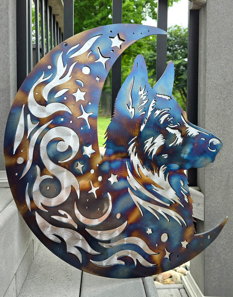 German Shepherd "On The Moon" Metal Art