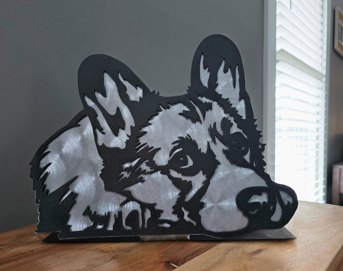 Black and silver freestanding German Shepherd portrait by Elite Metalworking
