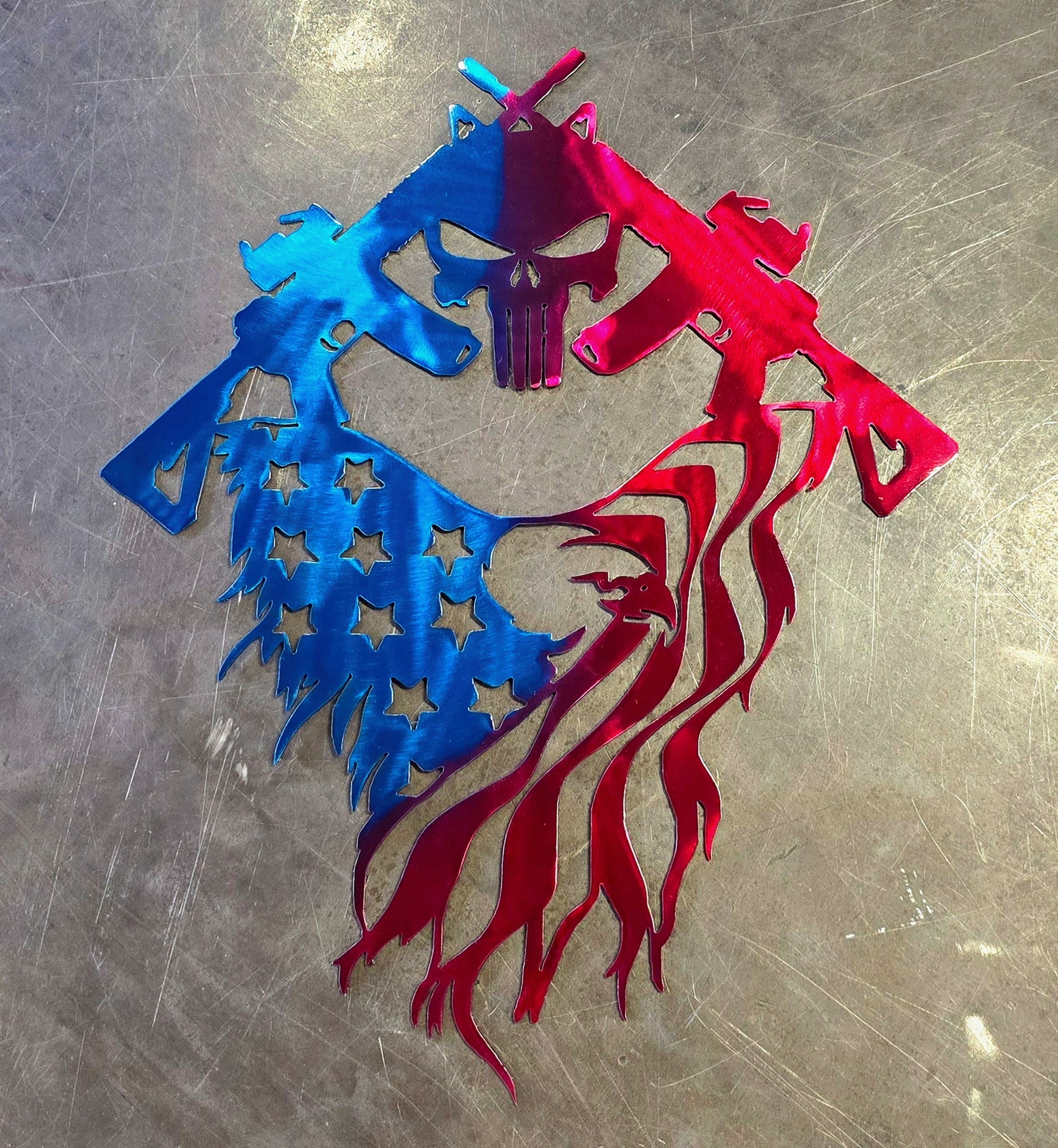 American Flag Punisher Skull Metal Art