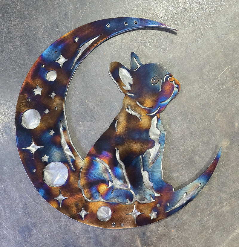 Frenchie "On The Moon" Metal Art