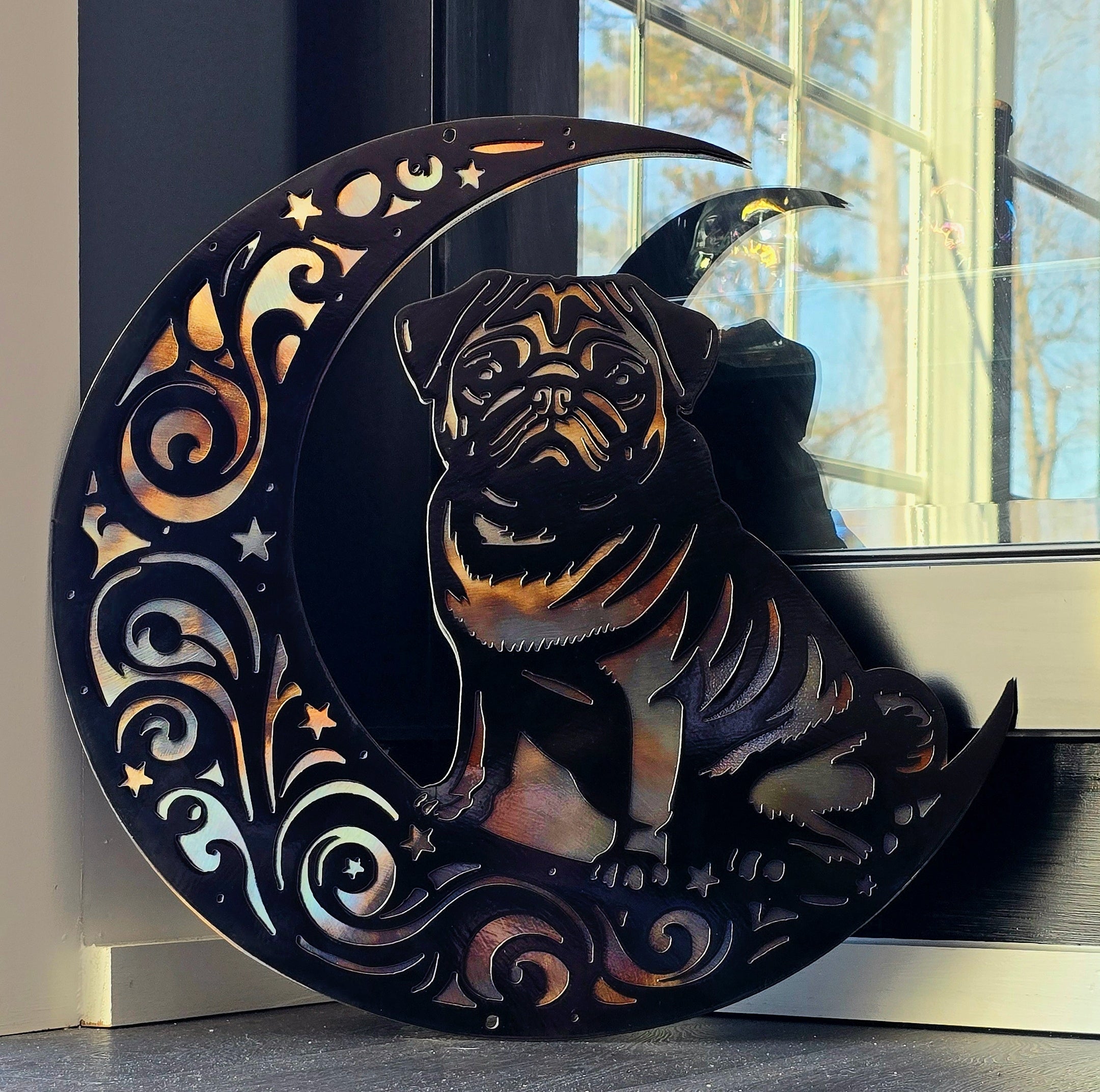 Pug "On The Moon" #2 Metal Art