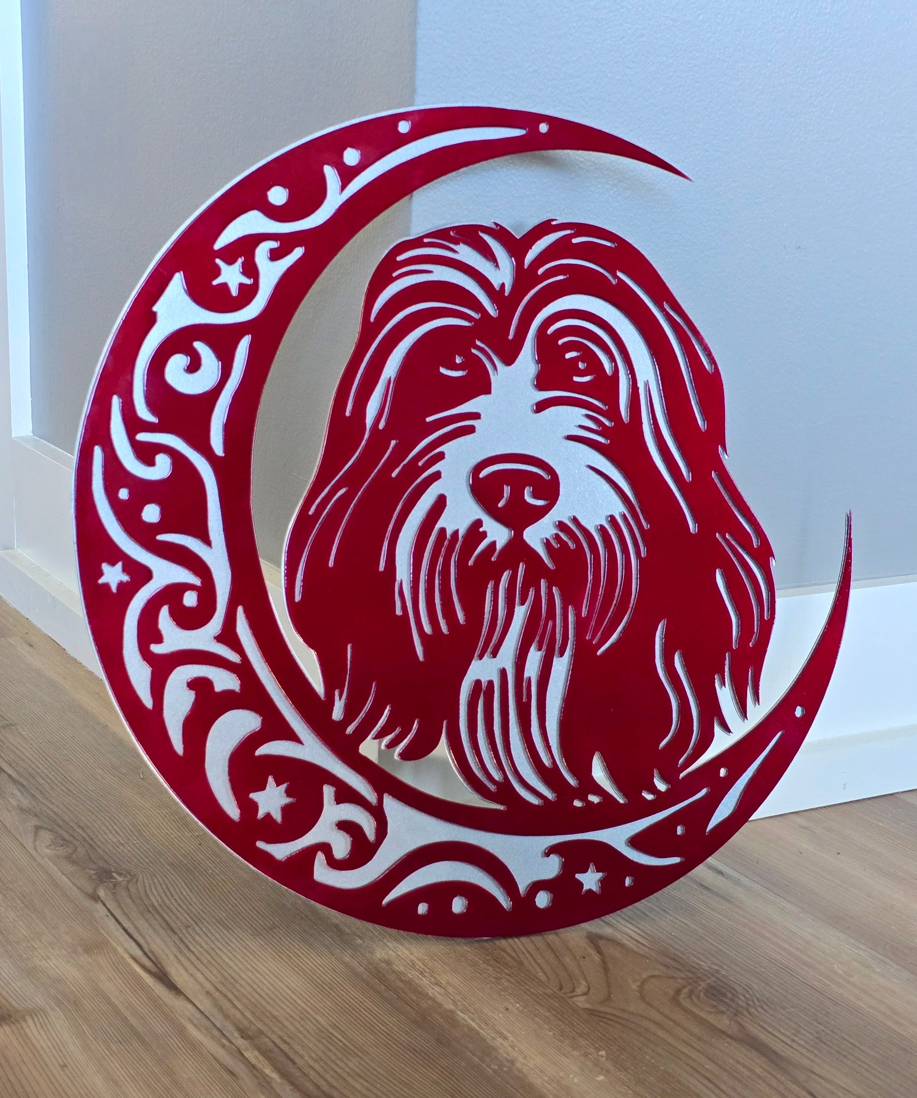 Bearded Collie "On The Moon" Metal Art