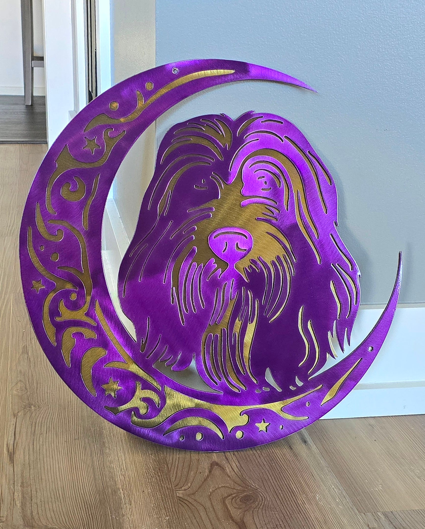 Bearded Collie "On The Moon" Metal Art