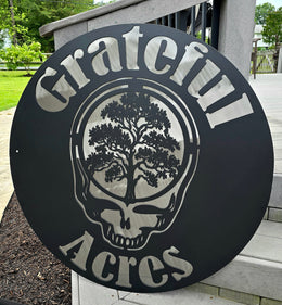 Grateful Acres tree and skull logo by Elite Metalworking