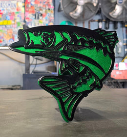 Largemouth Bass Metal Hitch Cover made from powder coated steel