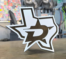 Two-layer sports team metal hitch cover by Elite Metalworking