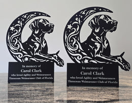 Dog-on-the-moon memorial award pair by Elite Metalworking