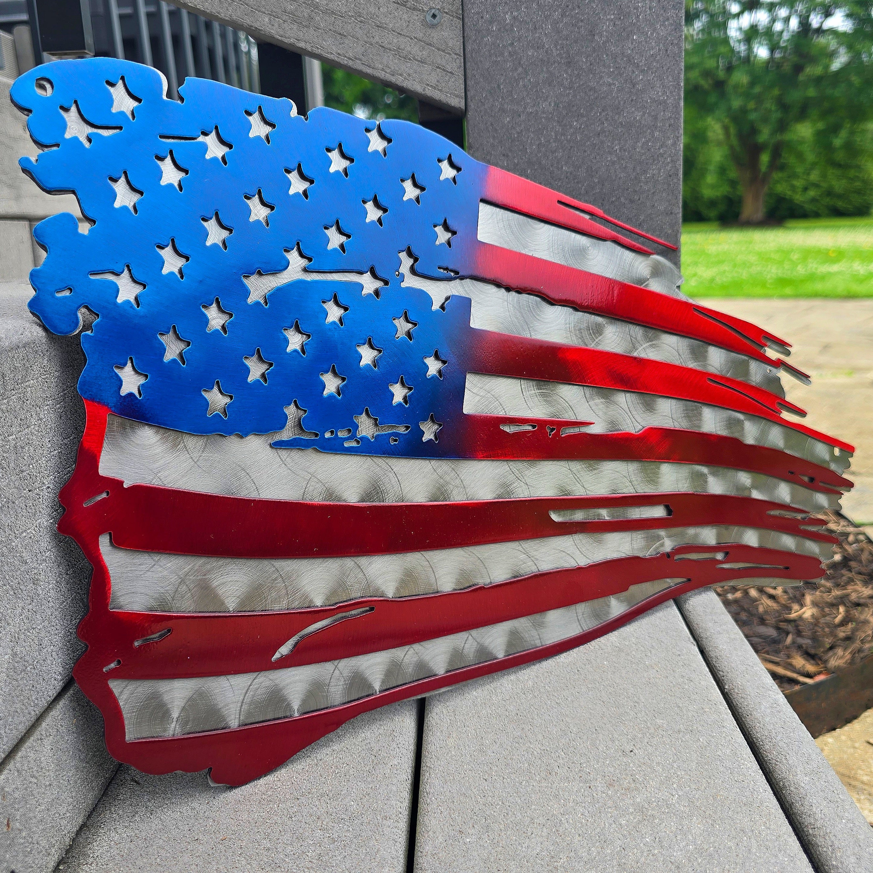 Tattered American Flag Metal Wall Art