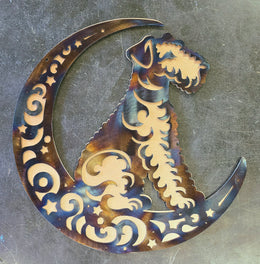 Airedale Terrier Moon Metal Wall Art